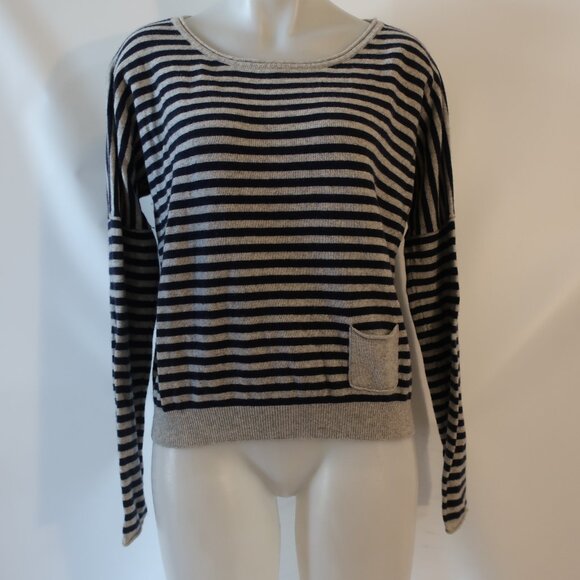 Womens M by Michael Stars Gray Navy Blue Striped Wool Cashmere Sweater 2 US/M - Picture 1 of 9
